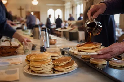 Church Hall Pancake Breakfast Fundraiser Scene