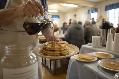 Church Hall Pancake Breakfast Fundraiser Scene