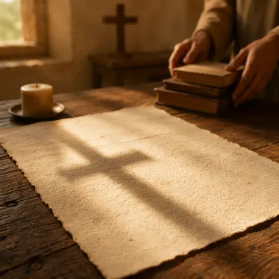Parchment with Cross Shadow in Morning Chapel