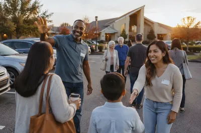 Church Greeting Team in Morning Parking Lot