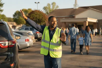 Church Parking Volunteer Directing Arriving Cars