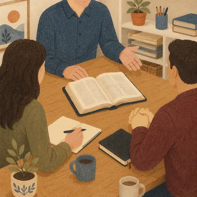 Pastor Counseling Couple in Warm Office