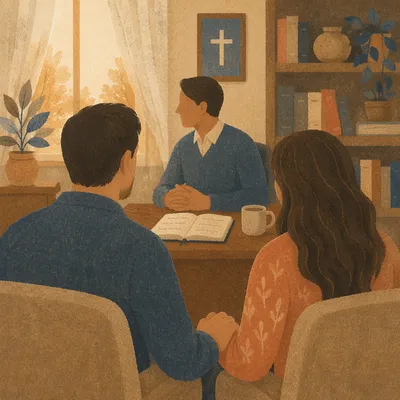 Pastor Counseling Couple in Church Office