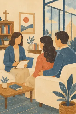 Pastor Counseling Couple in Church Office