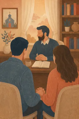 Pastor Counseling Couple in Church Office