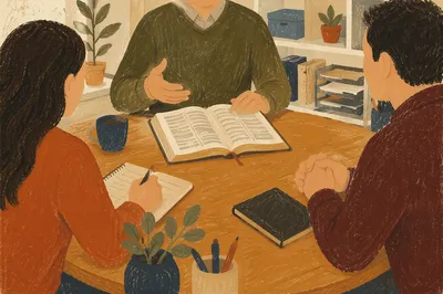 Pastor Counseling Couple in Warm Office
