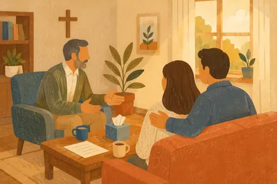 Pastor Counseling Couple in Church Office