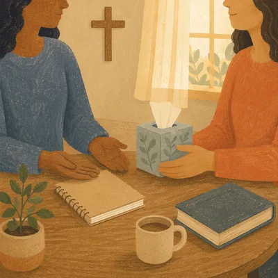 Compassionate Pastor Counseling in Church Office