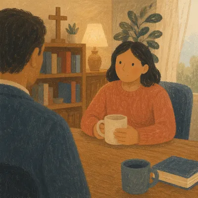Compassionate Pastor Counseling in Church Office