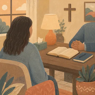 Warm Pastoral Counseling in Church Office