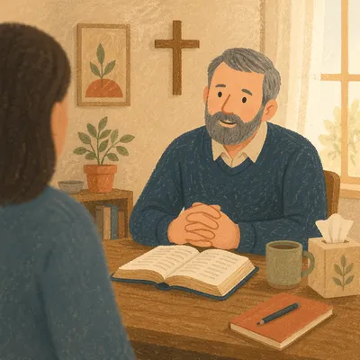 Pastor Counseling Session in Quiet Church Office
