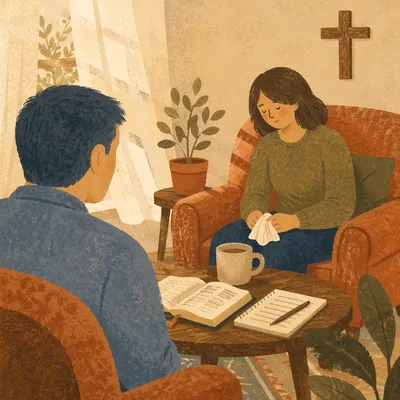 Compassionate Pastor Counseling in Church Office