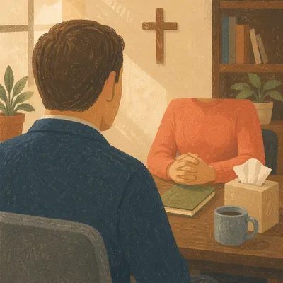 Pastor Counseling in Quiet Church Office