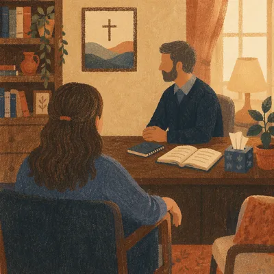 Warm Pastoral Counseling in Church Office