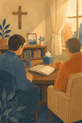 Private Pastor Counseling in Warm Church Office