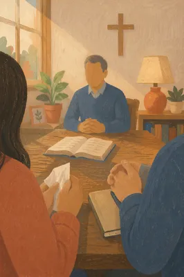 Compassionate Pastor Counseling in Church Office