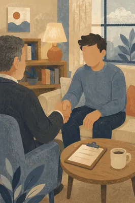 Pastoral Counseling Handshake in Quiet Office
