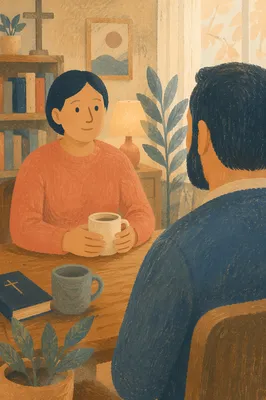 Compassionate Pastor Counseling in Church Office