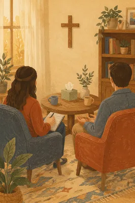 Pastor Counseling in Warm Church Office