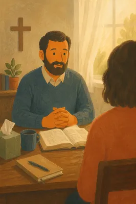 Pastor Counseling Session in Quiet Church Office