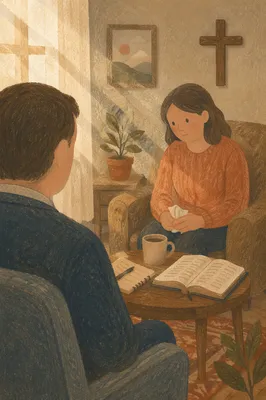 Compassionate Pastor Counseling in Church Office