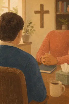 Pastor Counseling Moment in Church Office