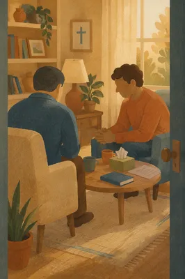 Compassionate Pastor Counseling in Church Office