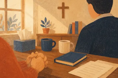 Warm Pastoral Counseling in Church Office