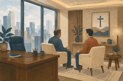 Pastor Counseling in Modern Church Office