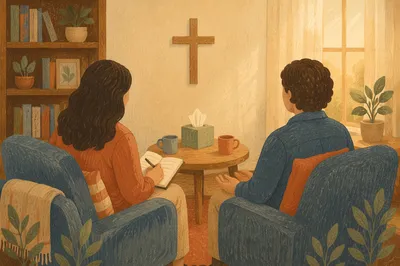 Pastor Counseling Session in Warm Church Office