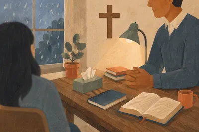 Pastor Counseling in a Rainy Church Office