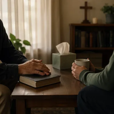 Compassionate Pastor Counseling in Church Office