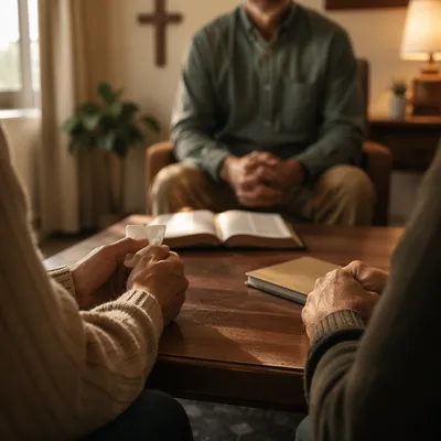 Compassionate Pastor Counseling in Church Office