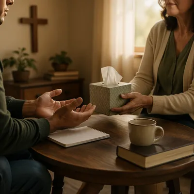 Compassionate Pastor Counseling in Church Office
