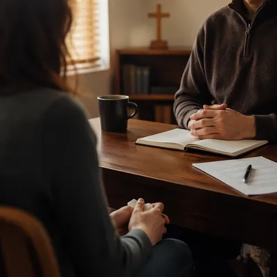 Quiet Pastor Counseling in Church Office