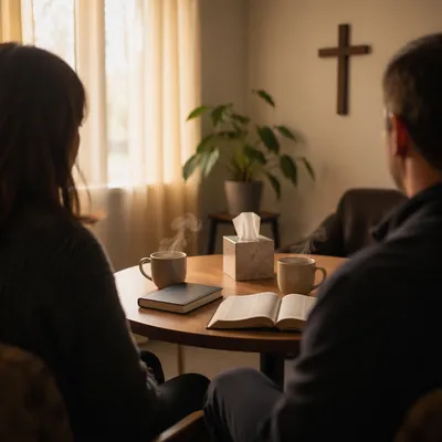 Peaceful Pastor Counseling in Church Office