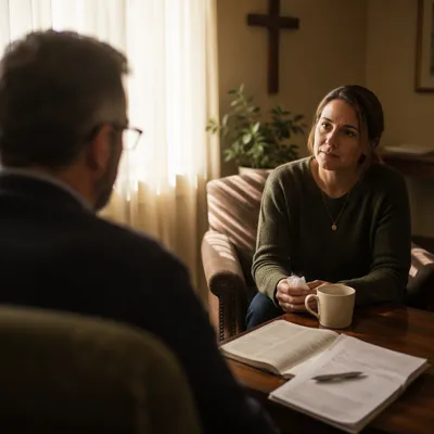 Compassionate Pastor Counseling in Church Office