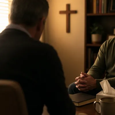 Pastor Counseling in Quiet Church Office