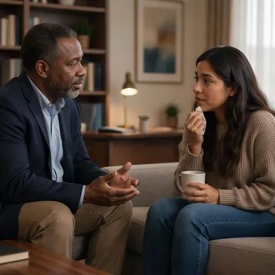Pastor Counseling Woman in Modern Office