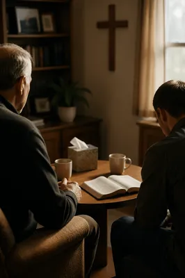 Private Pastor Counseling in Warm Church Office