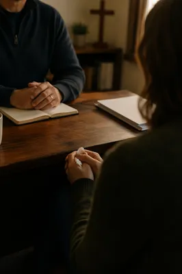 Quiet Pastor Counseling in Church Office