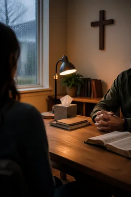 Pastor Counseling in Rainy Church Office