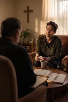 Compassionate Pastor Counseling in Church Office