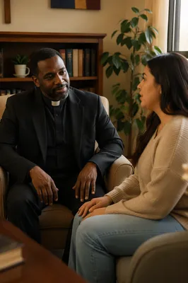 Pastor Listening During Office Counseling Session