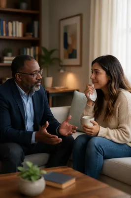 Pastor Counseling Woman in Modern Office