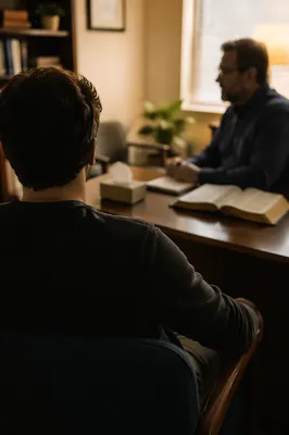 Private Pastoral Counseling in Warm Church Office