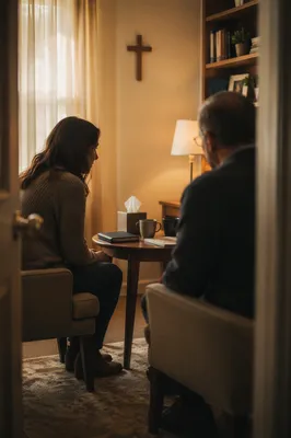 Pastor Counseling Session in Quiet Church Office