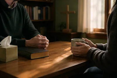 Compassionate Pastor Counseling in Church Office