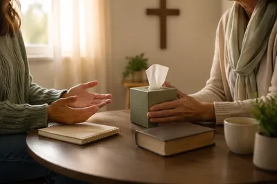 Compassionate Pastor Counseling in Church Office