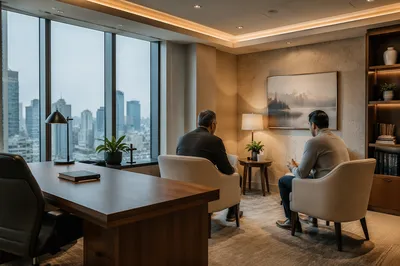 Pastor Counseling Office With Urban Skyline